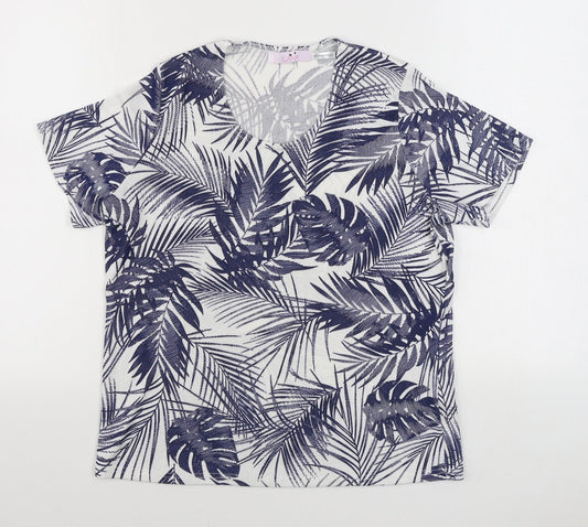 Julipa Womens Blue Floral Polyester Basic T-Shirt Size 12 Scoop Neck