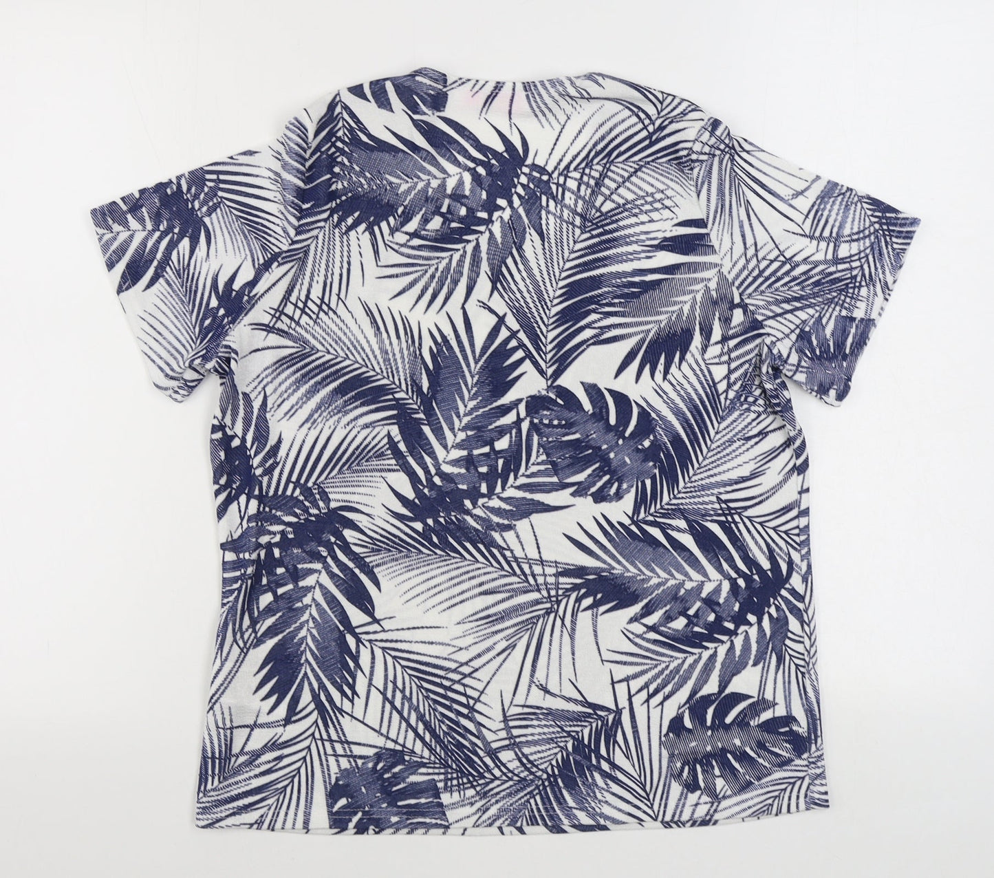 Julipa Womens Blue Floral Polyester Basic T-Shirt Size 12 Scoop Neck