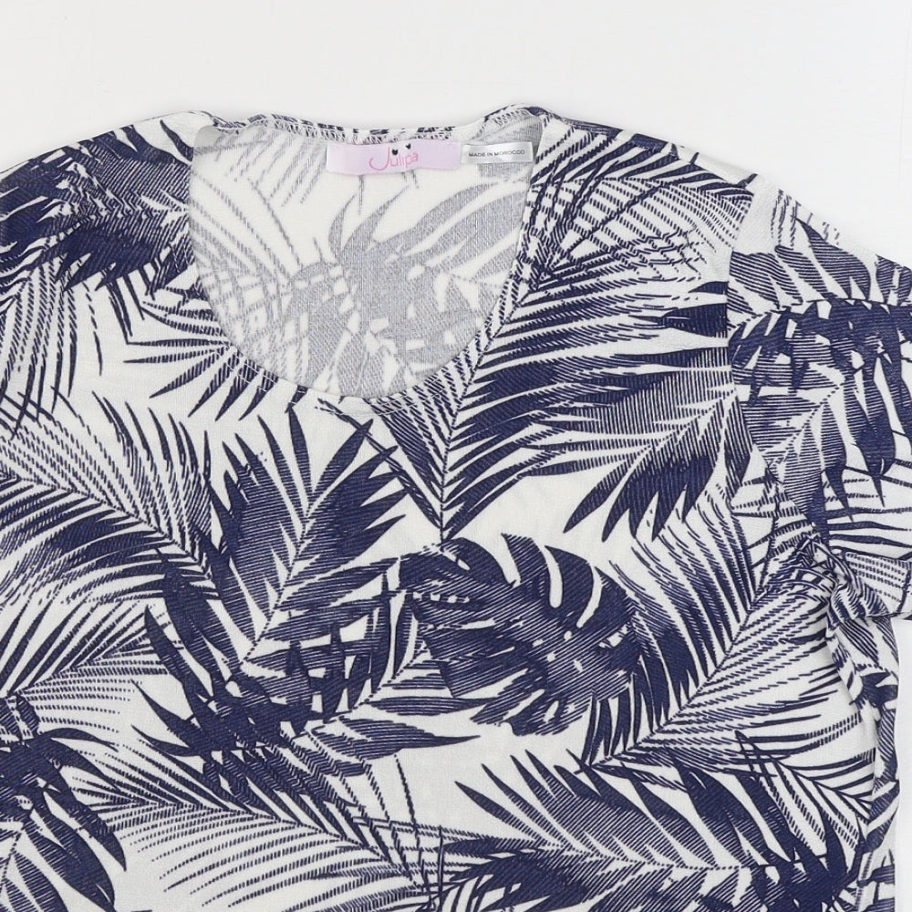 Julipa Womens Blue Floral Polyester Basic T-Shirt Size 12 Scoop Neck