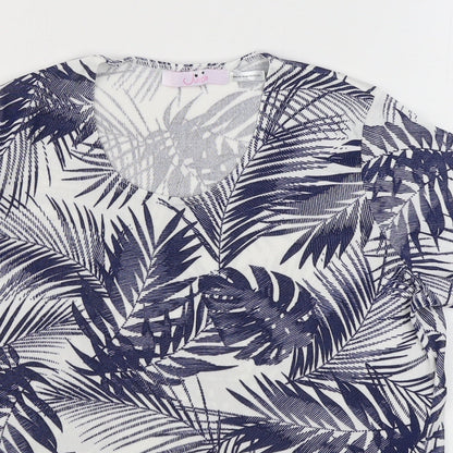 Julipa Womens Blue Floral Polyester Basic T-Shirt Size 12 Scoop Neck