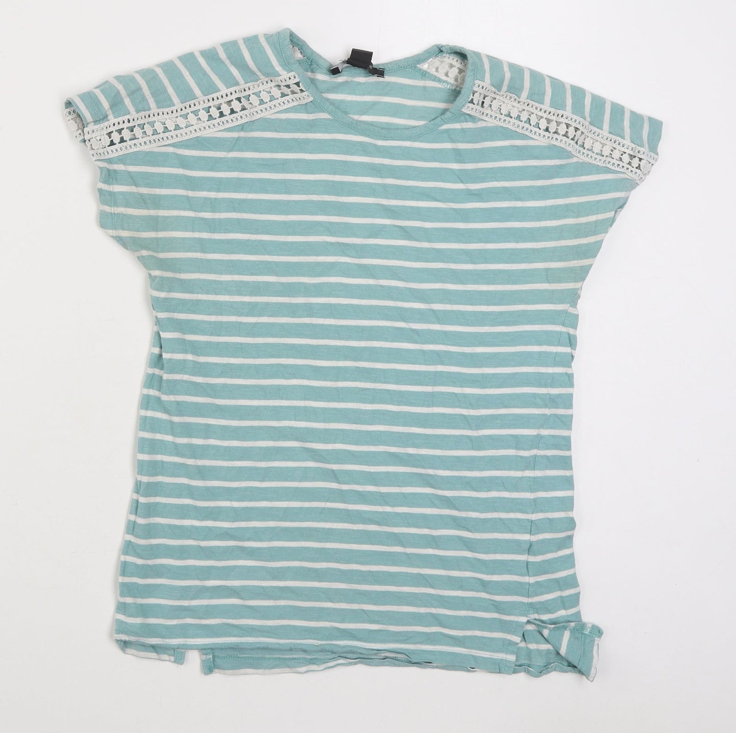 Primark Womens Green Striped 100% Cotton Basic T-Shirt Size XS Round Neck