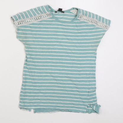 Primark Womens Green Striped 100% Cotton Basic T-Shirt Size XS Round Neck