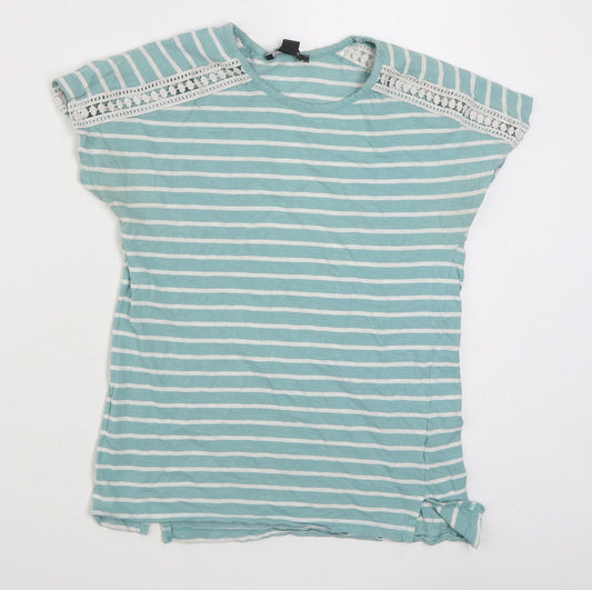 Primark Womens Green Striped 100% Cotton Basic T-Shirt Size XS Round Neck