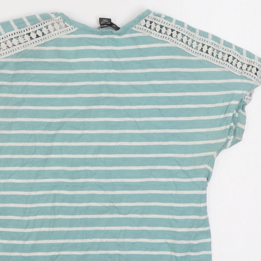 Primark Womens Green Striped 100% Cotton Basic T-Shirt Size XS Round Neck