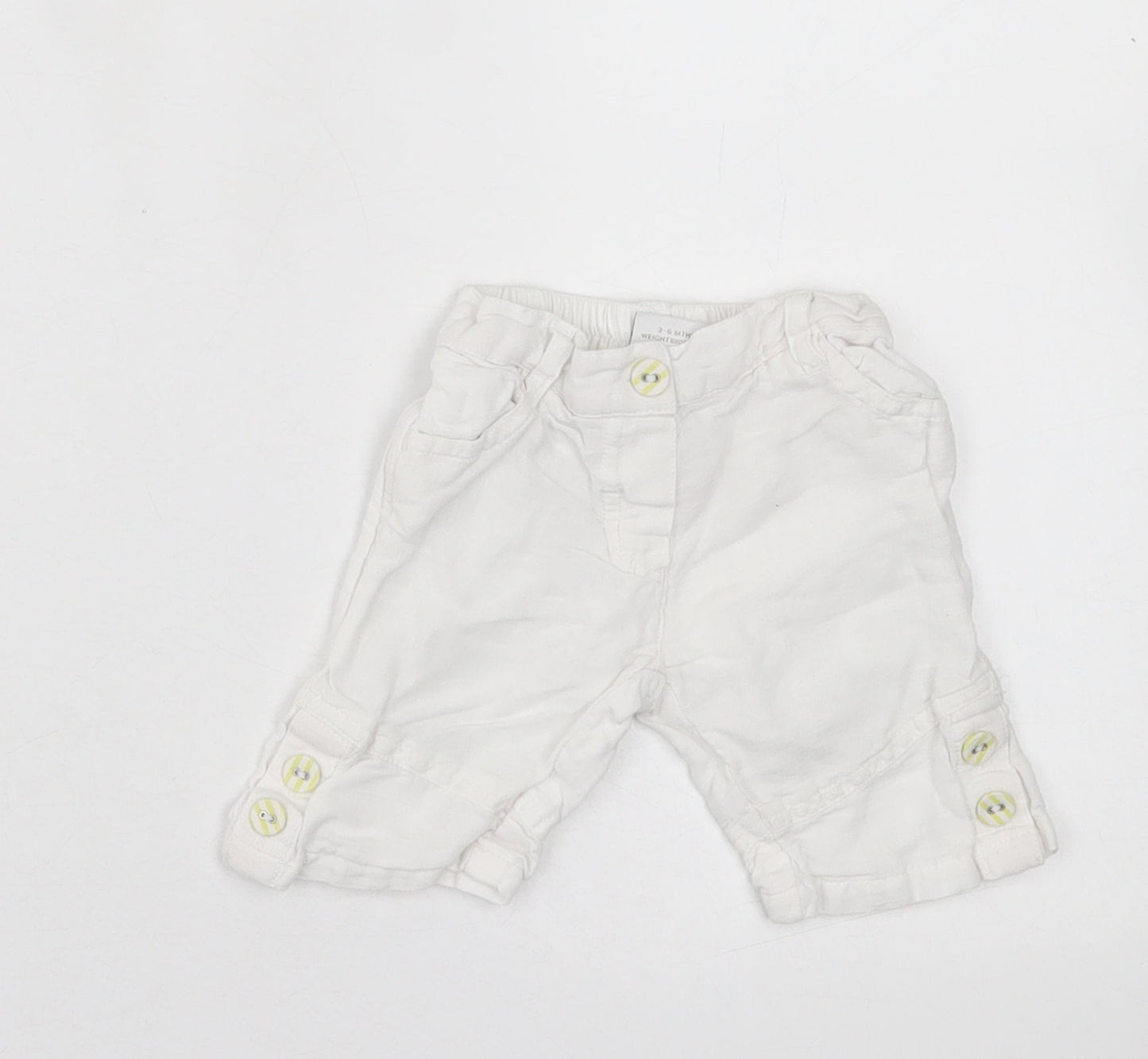 NEXT Girls White  Cotton Cropped Trousers Size 3-6 Months  Button