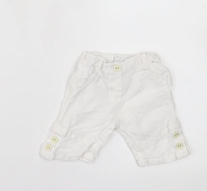 NEXT Girls White  Cotton Cropped Trousers Size 3-6 Months  Button