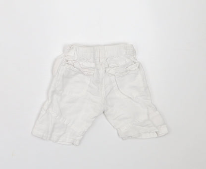 NEXT Girls White  Cotton Cropped Trousers Size 3-6 Months  Button