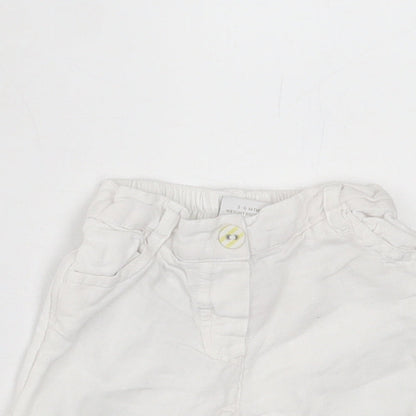 NEXT Girls White  Cotton Cropped Trousers Size 3-6 Months  Button