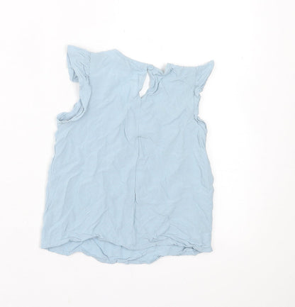 Primark Girls Blue  Viscose Basic Tank Size 5-6 Years Crew Neck Button