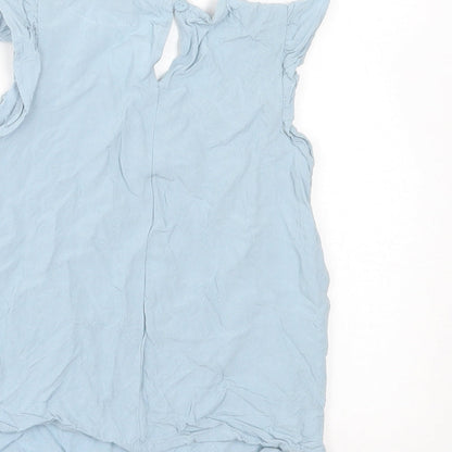 Primark Girls Blue  Viscose Basic Tank Size 5-6 Years Crew Neck Button