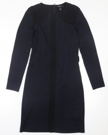 Mango Womens Blue  Viscose A-Line  Size M  Crew Neck Zip
