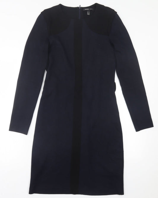 Mango Womens Blue  Viscose A-Line  Size M  Crew Neck Zip