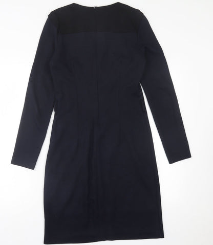 Mango Womens Blue  Viscose A-Line  Size M  Crew Neck Zip