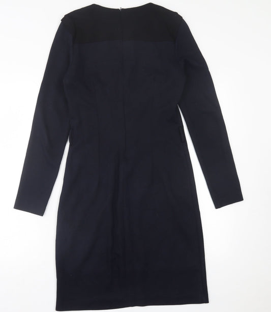 Mango Womens Blue  Viscose A-Line  Size M  Crew Neck Zip