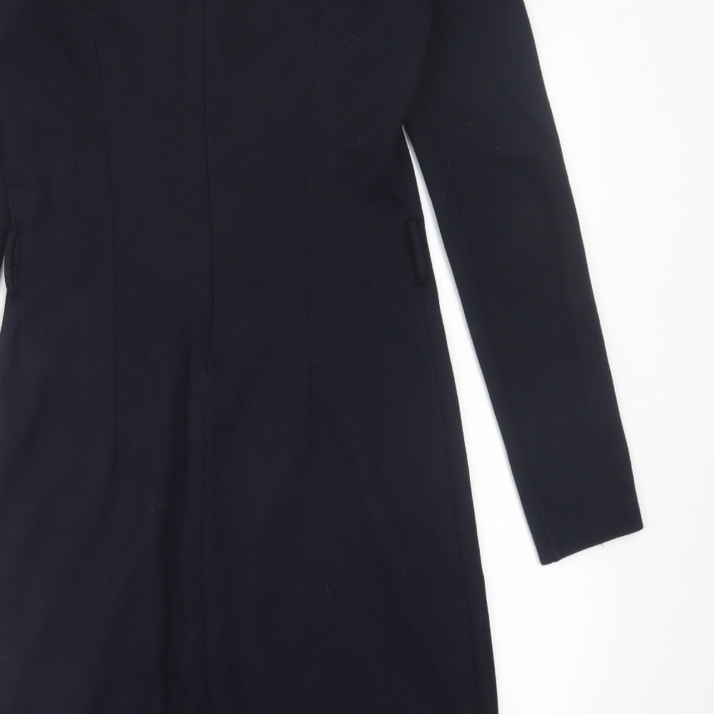 Mango Womens Blue  Viscose A-Line  Size M  Crew Neck Zip