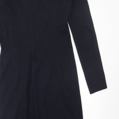 Mango Womens Blue  Viscose A-Line  Size M  Crew Neck Zip