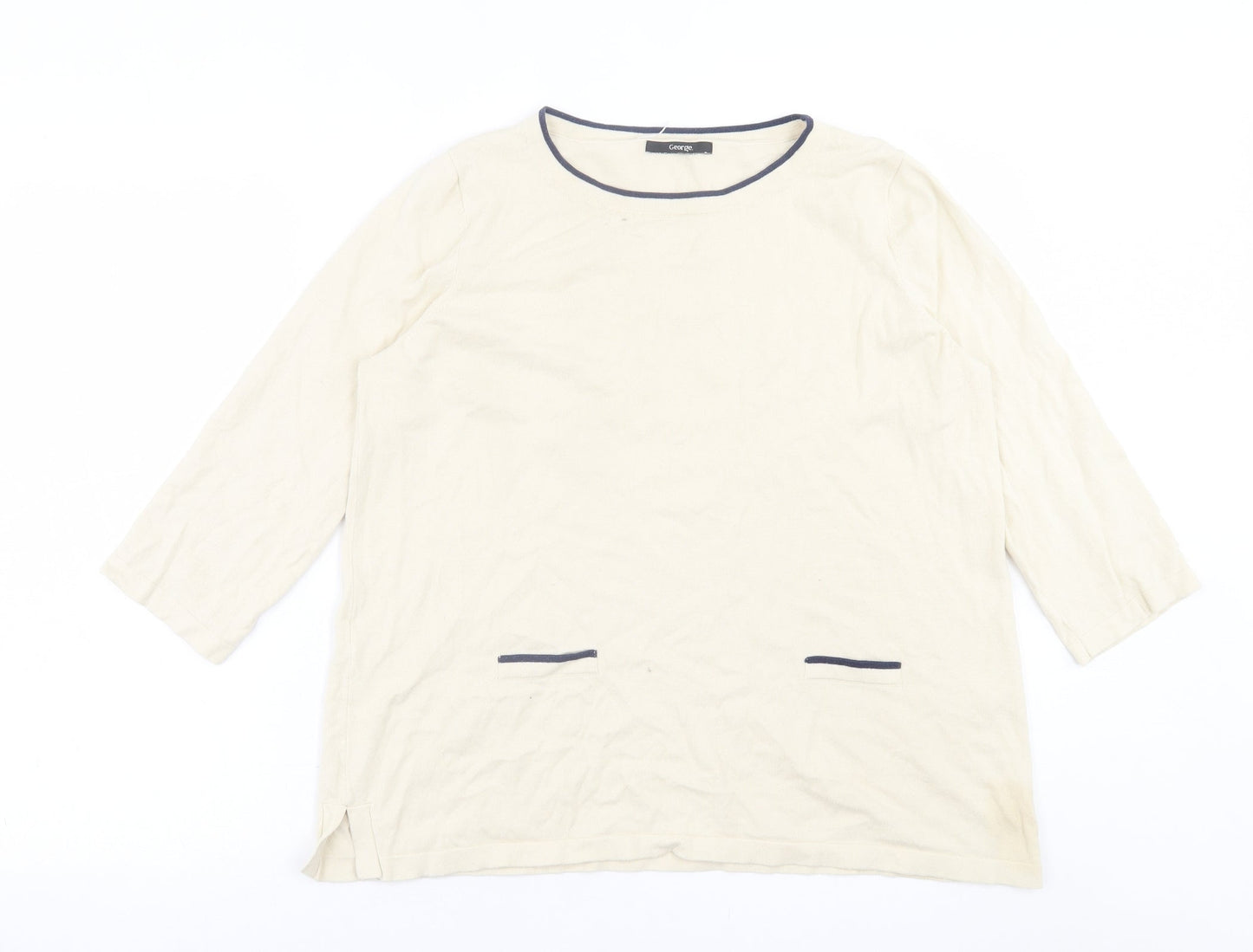 George Womens Ivory Crew Neck  Cotton Pullover Jumper Size 16