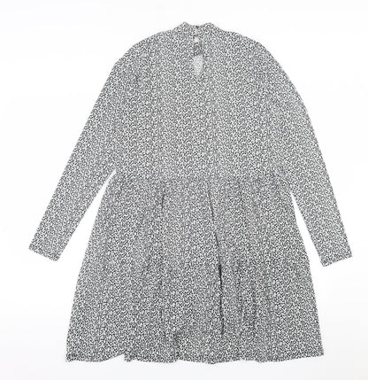 Oasis Womens Black Geometric Viscose A-Line  Size S  Crew Neck Button