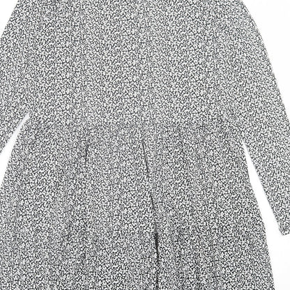 Oasis Womens Black Geometric Viscose A-Line  Size S  Crew Neck Button