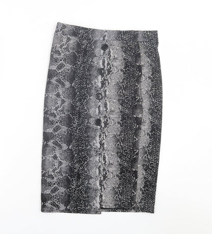 New Look Womens Grey Animal Print Polyester A-Line Skirt Size 8   Button