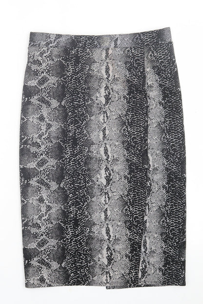 New Look Womens Grey Animal Print Polyester A-Line Skirt Size 8   Button