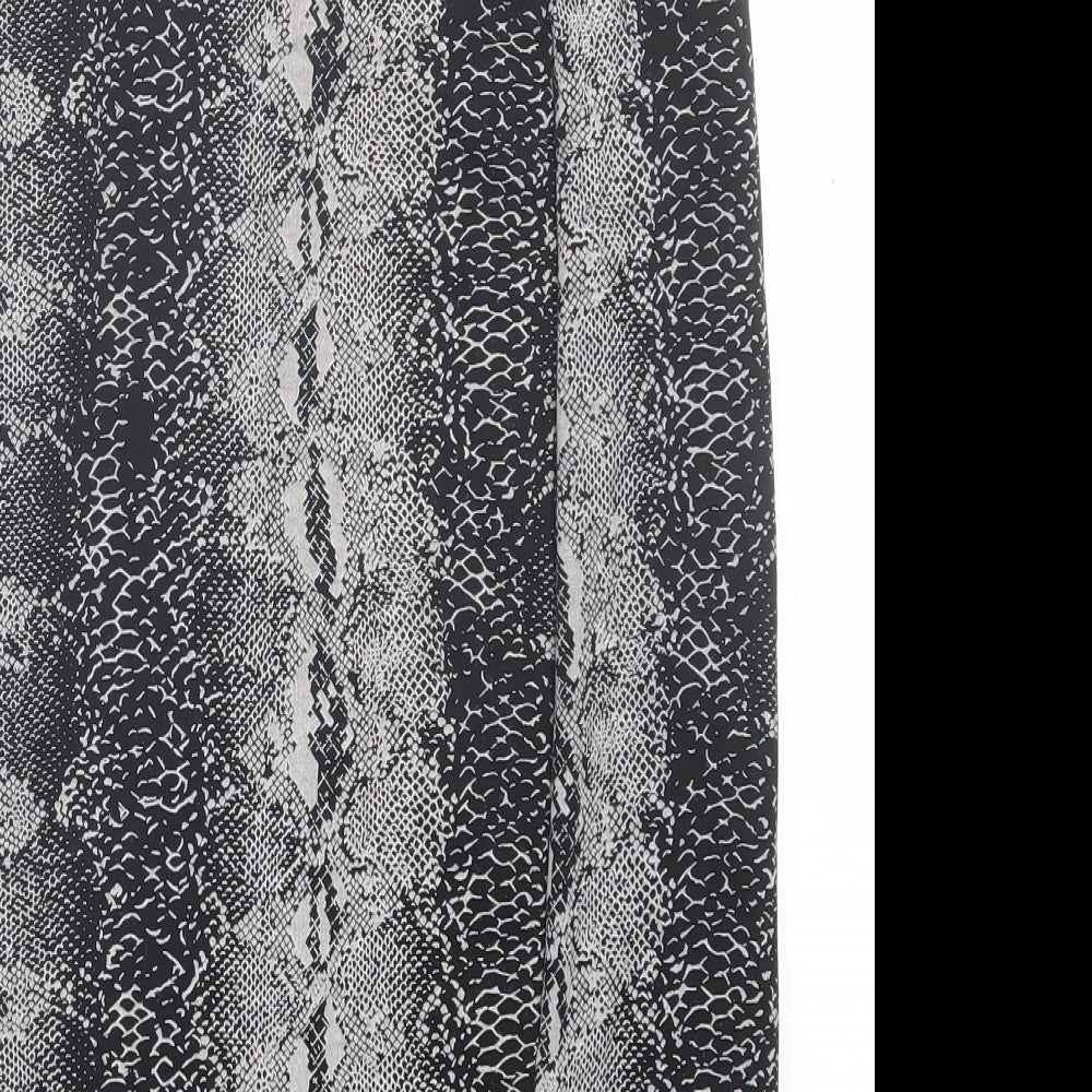 New Look Womens Grey Animal Print Polyester A-Line Skirt Size 8   Button