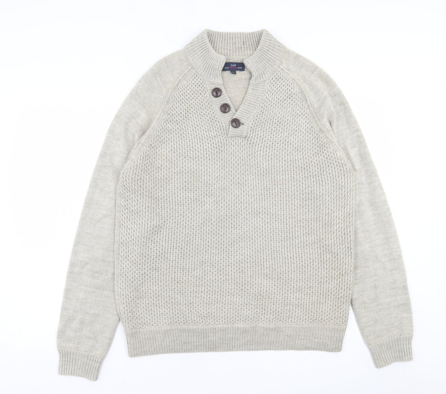EAST Girls Beige V-Neck  Acrylic Pullover Jumper Size L  Pullover