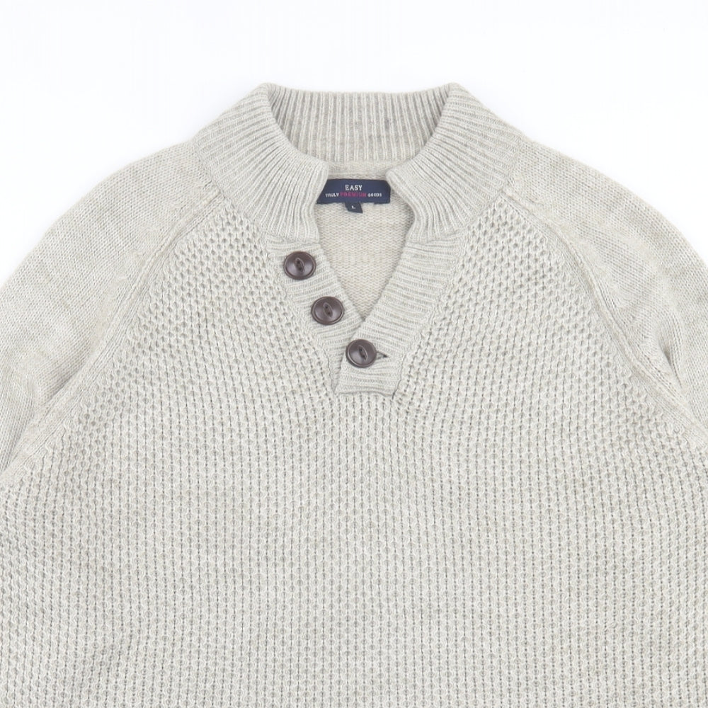 EAST Girls Beige V-Neck  Acrylic Pullover Jumper Size L  Pullover