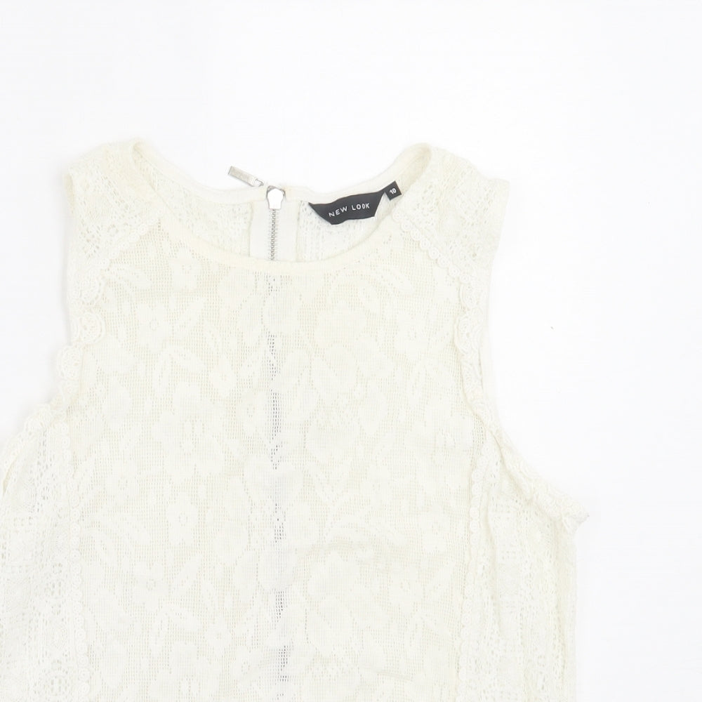Womens UK Size 10 New Look Ivory Basic Tank