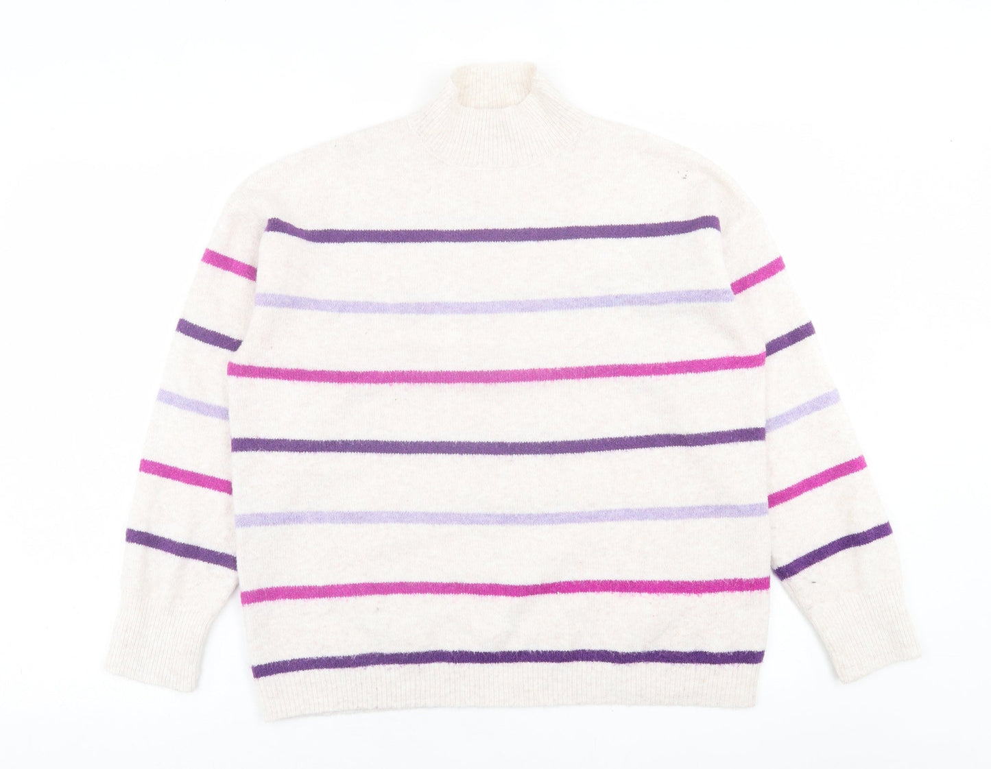 TU Womens Purple High Neck Striped Acrylic Pullover Jumper Size 12