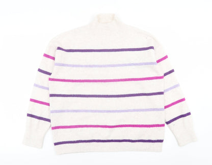 TU Womens Purple High Neck Striped Acrylic Pullover Jumper Size 12