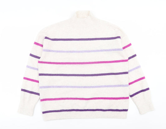 TU Womens Purple High Neck Striped Acrylic Pullover Jumper Size 12