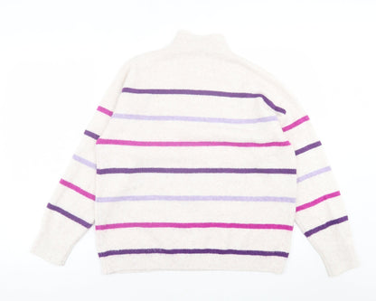 TU Womens Purple High Neck Striped Acrylic Pullover Jumper Size 12