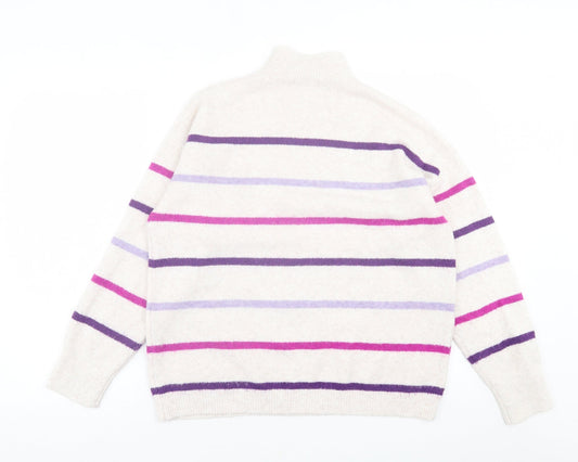 TU Womens Purple High Neck Striped Acrylic Pullover Jumper Size 12
