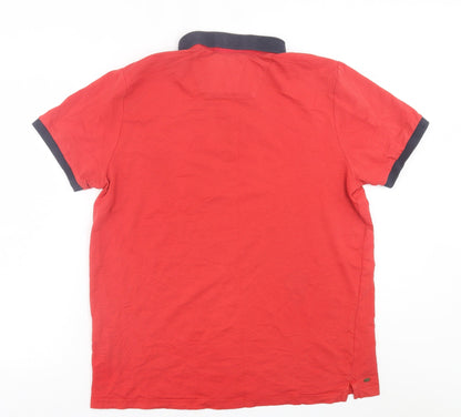 Centered Mens Red  Cotton  Polo Size L Collared Button