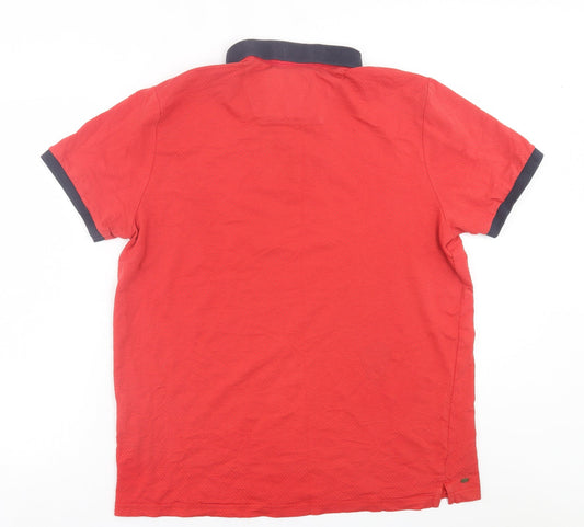 Centered Mens Red  Cotton  Polo Size L Collared Button