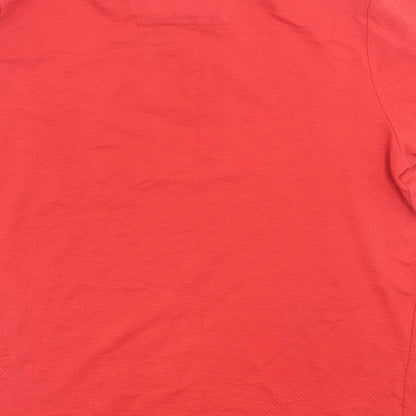 Centered Mens Red  Cotton  Polo Size L Collared Button