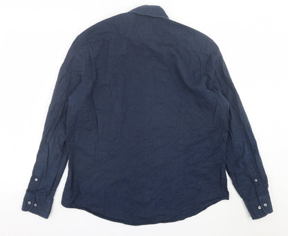 Mens UK Size L Montego Blue  Button-Up Long Sleeve Casual Shirt
