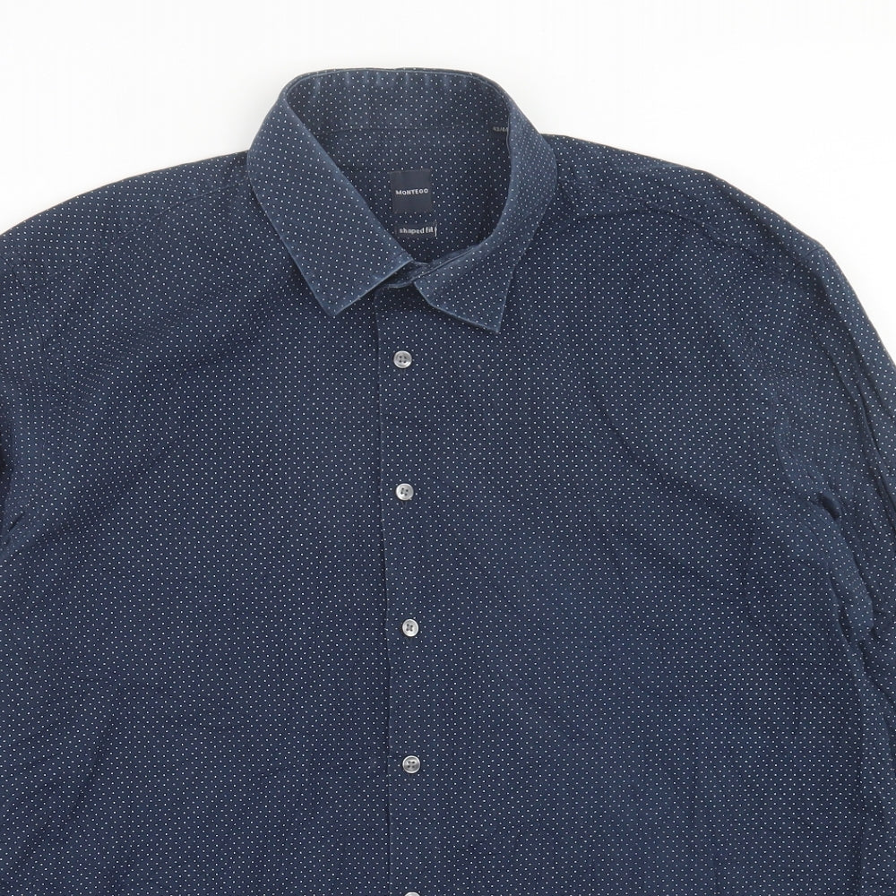 Mens UK Size L Montego Blue  Button-Up Long Sleeve Casual Shirt