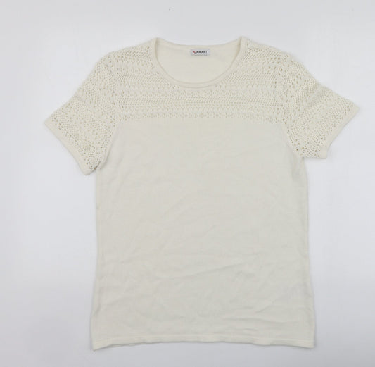 Damart Womens White Round Neck  Acrylic Henley Jumper Size M