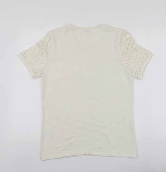 Damart Womens White Round Neck  Acrylic Henley Jumper Size M