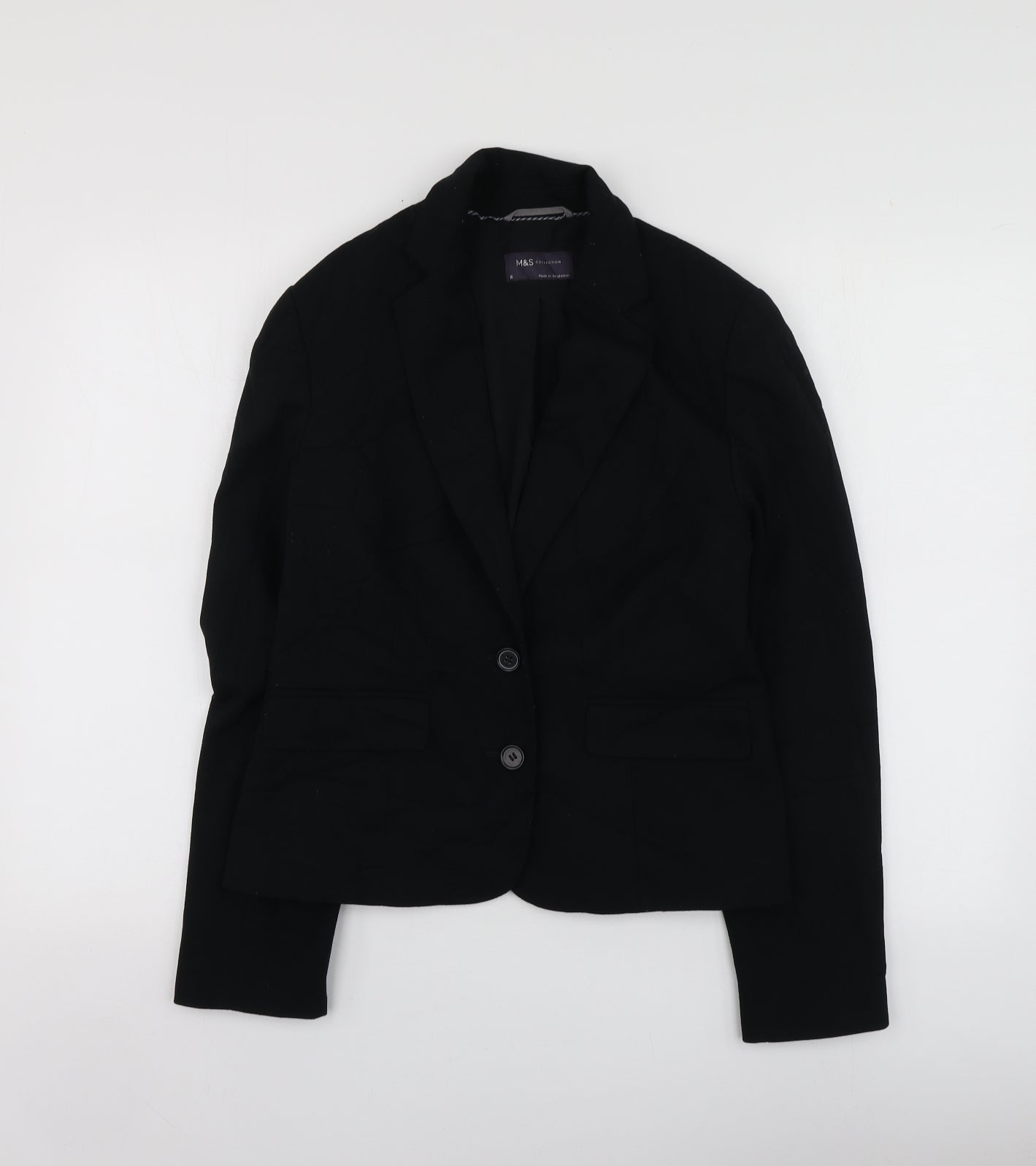 M&S Womens Black  Polyester Jacket Blazer Size 10