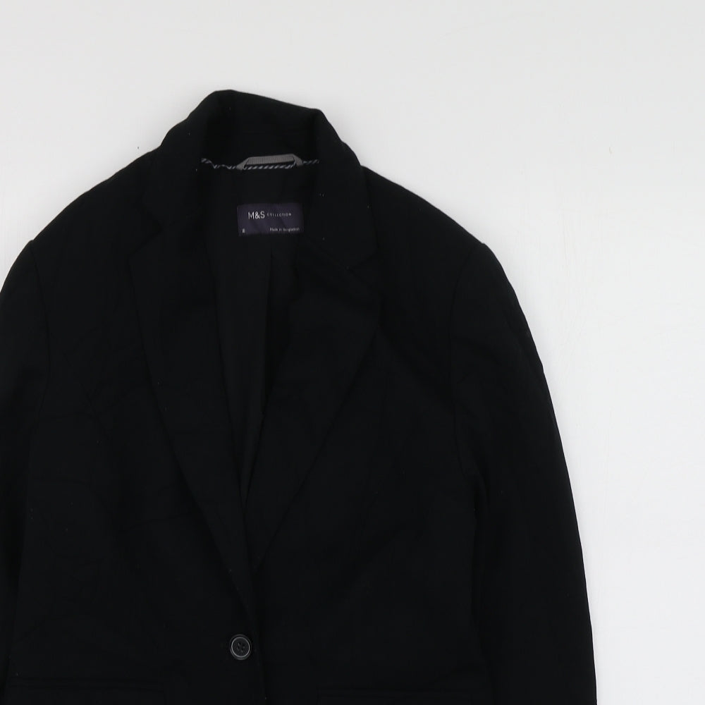 M&S Womens Black  Polyester Jacket Blazer Size 10