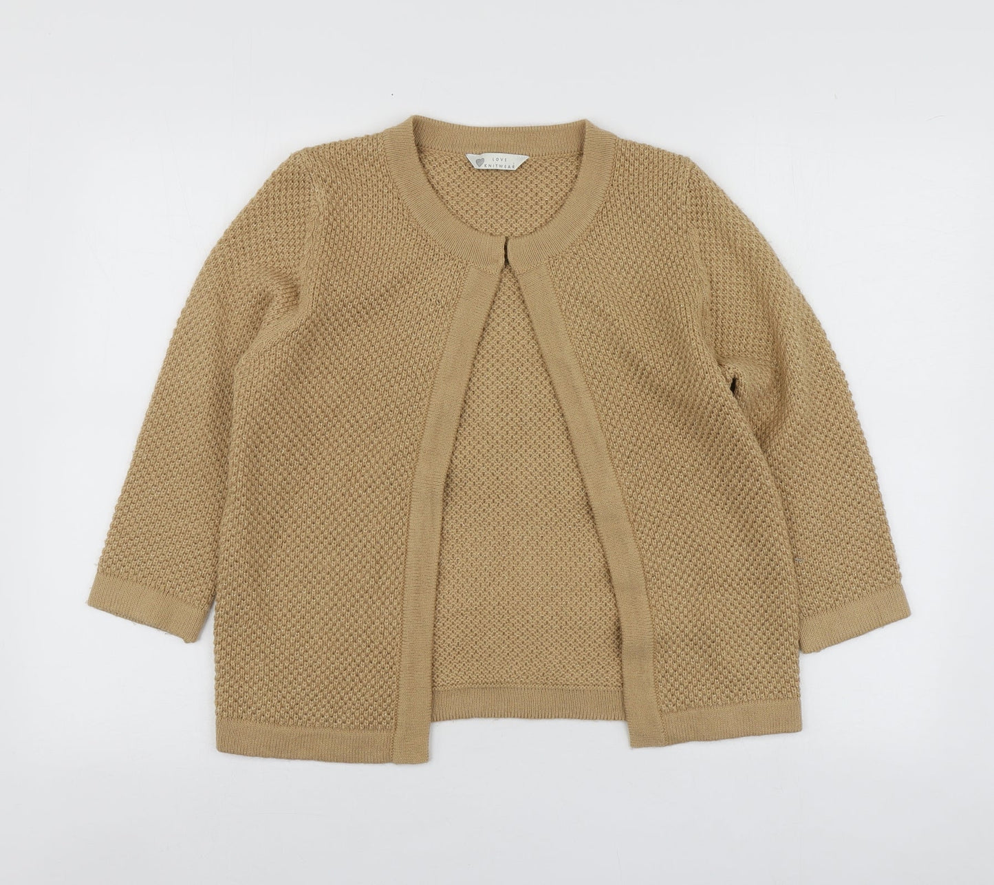 Love Kintwaer Womens Beige Round Neck  Acrylic Cardigan Jumper Size 10