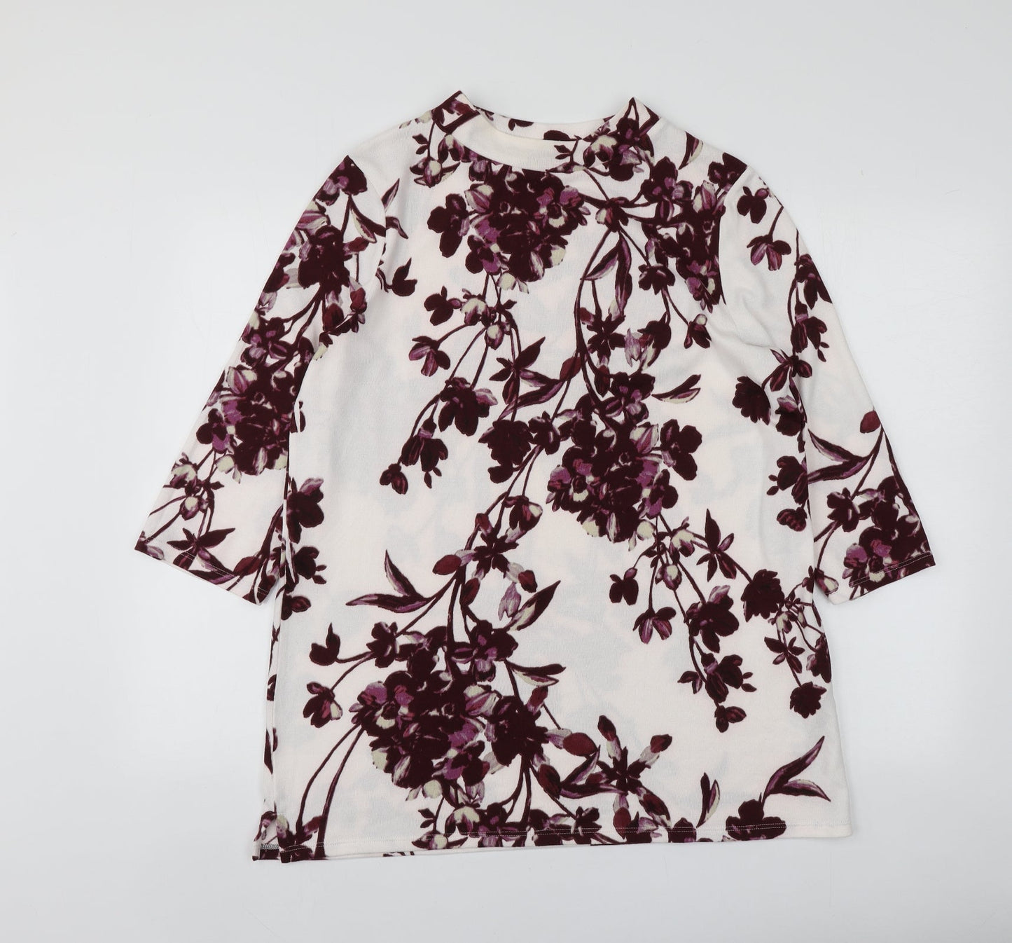 Classics Womens White Round Neck Floral Polyester Pullover Jumper Size 14