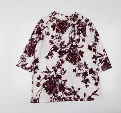 Classics Womens White Round Neck Floral Polyester Pullover Jumper Size 14