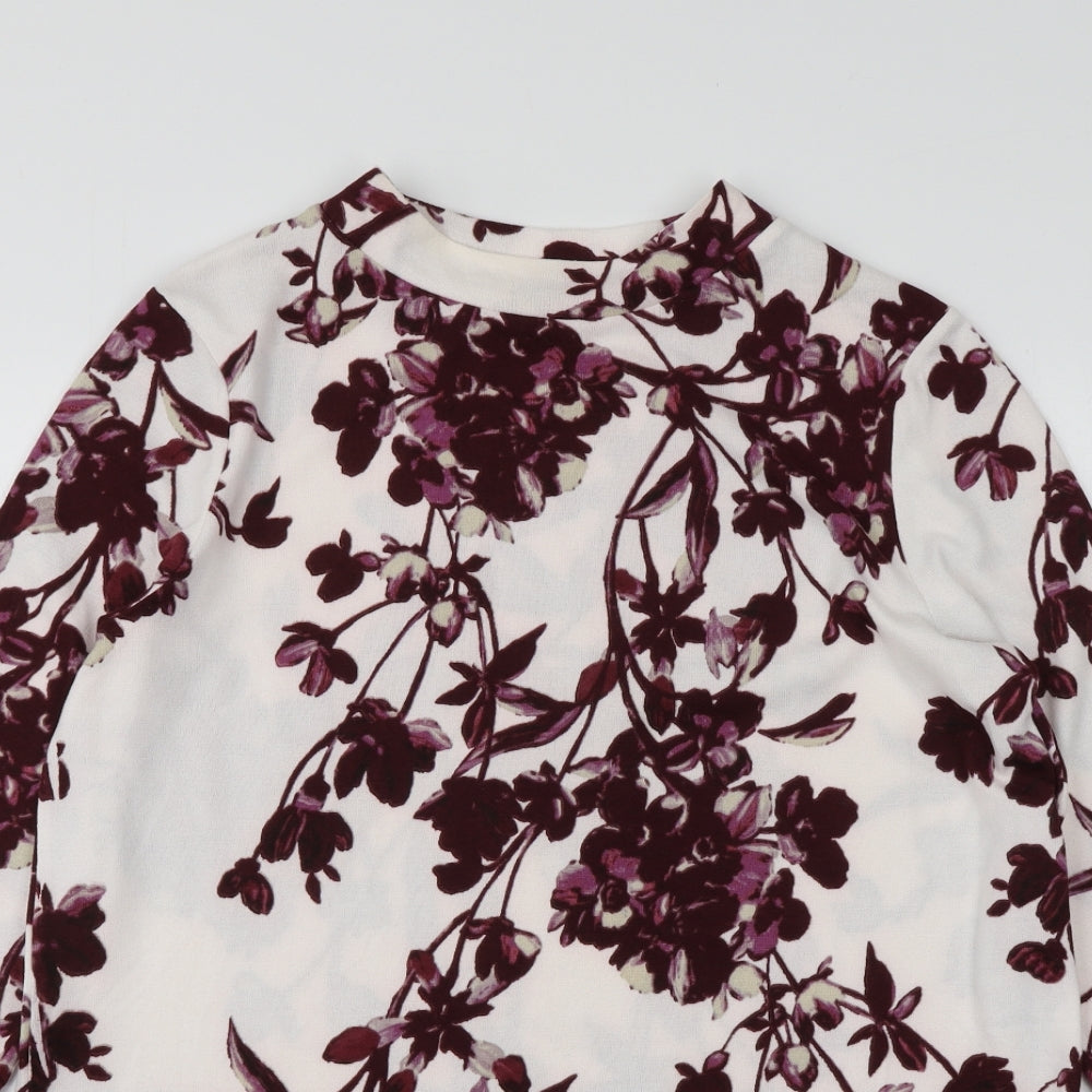 Classics Womens White Round Neck Floral Polyester Pullover Jumper Size 14