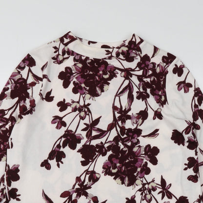 Classics Womens White Round Neck Floral Polyester Pullover Jumper Size 14