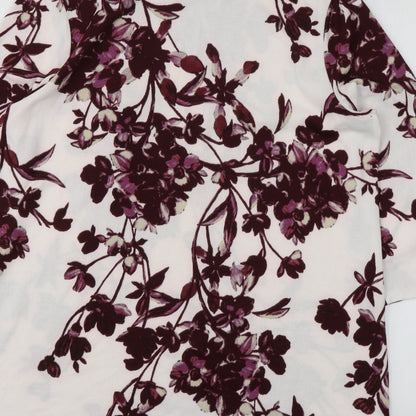 Classics Womens White Round Neck Floral Polyester Pullover Jumper Size 14