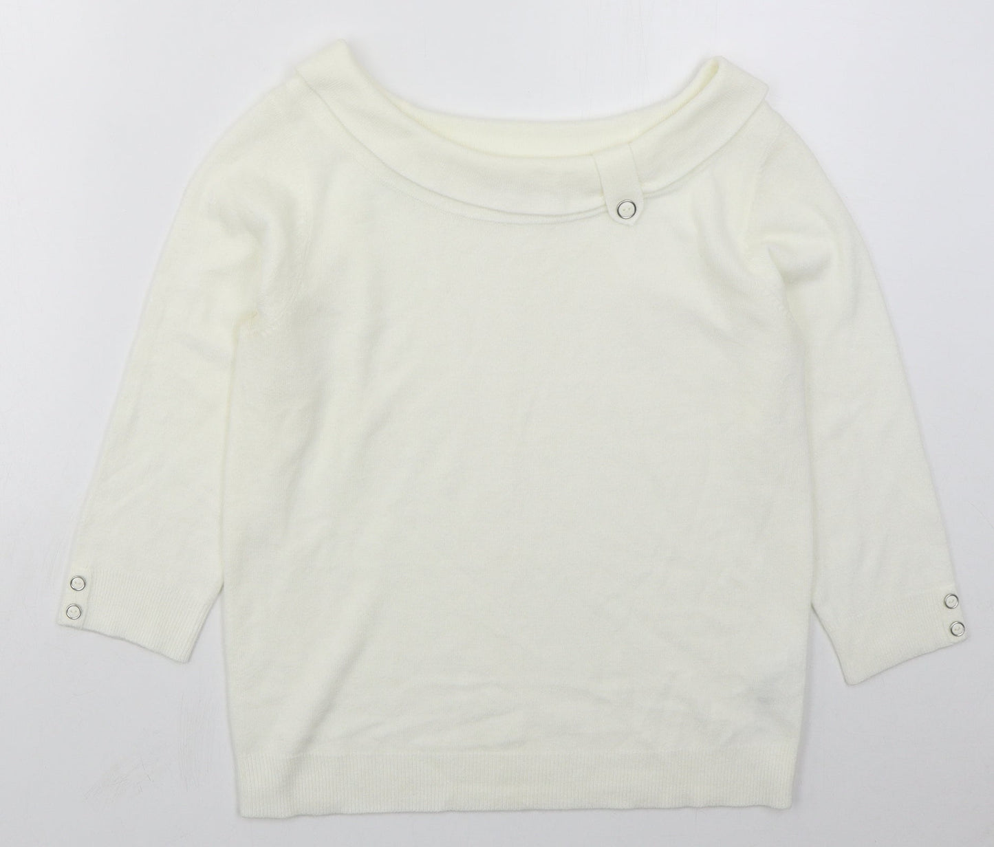 BHS Womens Ivory Boat Neck  Acrylic Pullover Jumper Size 12
